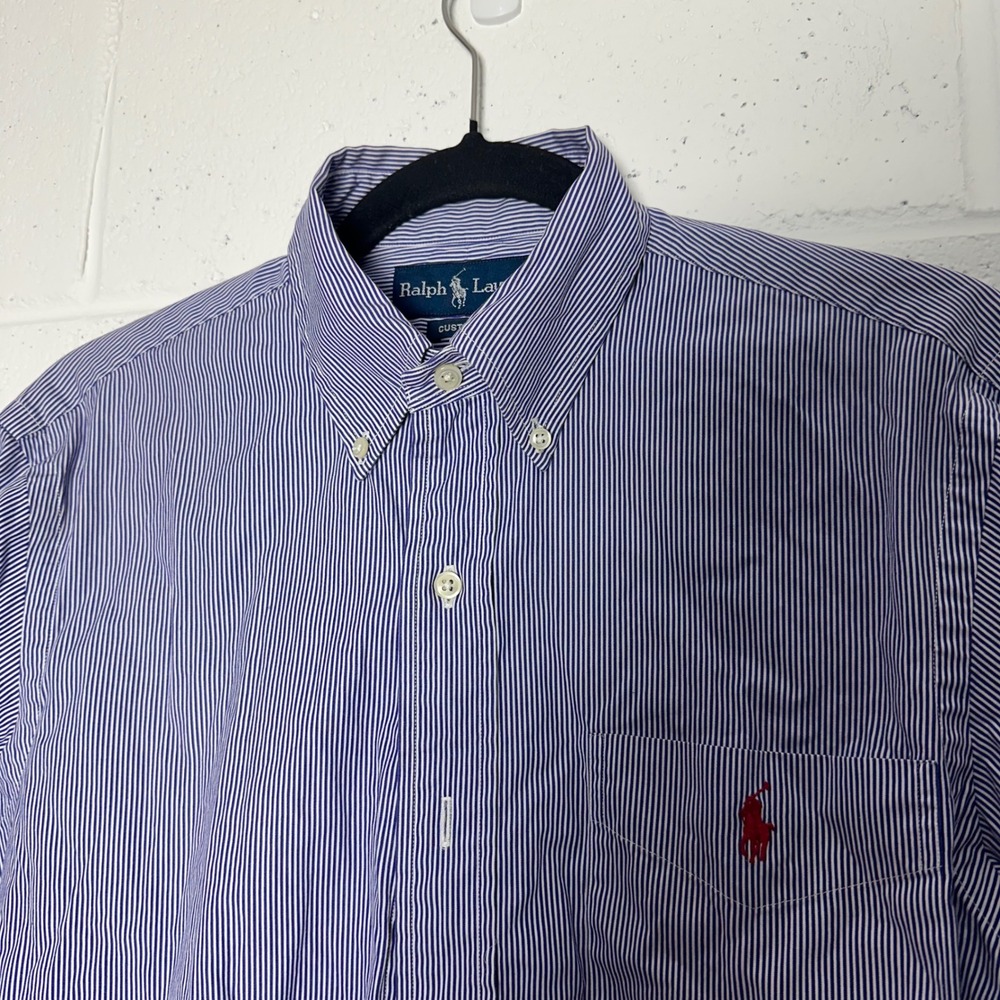 Ralph Lauren Mens Custom Fit Striped Button Down Shirt purple White Size 15 M